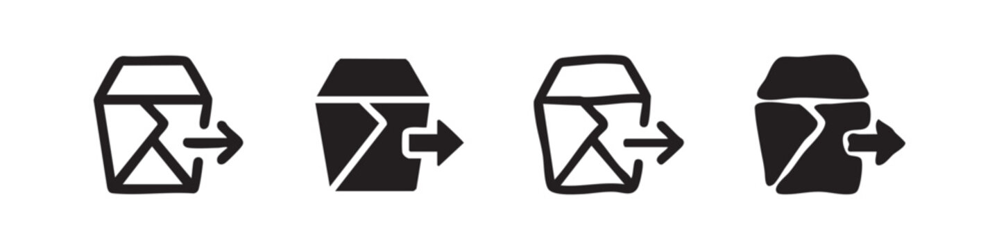 Food Delivery Export Icon Set with Takeout Box and Arrow