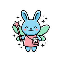 Fototapeta premium Blue Bunny Fairy Holding Wand.
