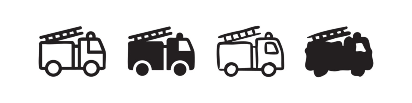 Fire Truck Engine Emergency Vehicle Icons Set