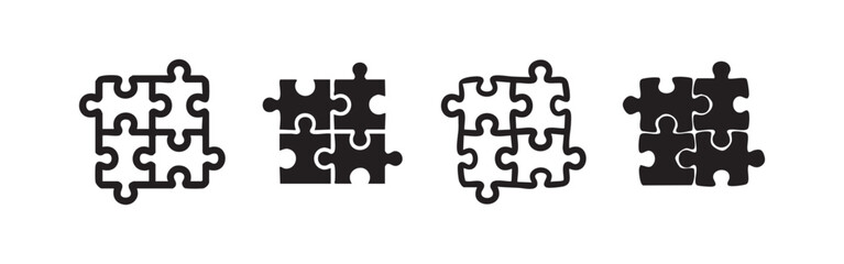 Fototapeta premium Four Jigsaw Puzzle Pieces Cooperation Icon Set - Hand Drawn and Solid Vector Illustration