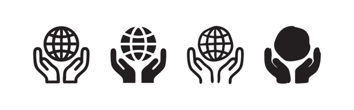Hands Holding Earth Globe Environmental Care Icon Set