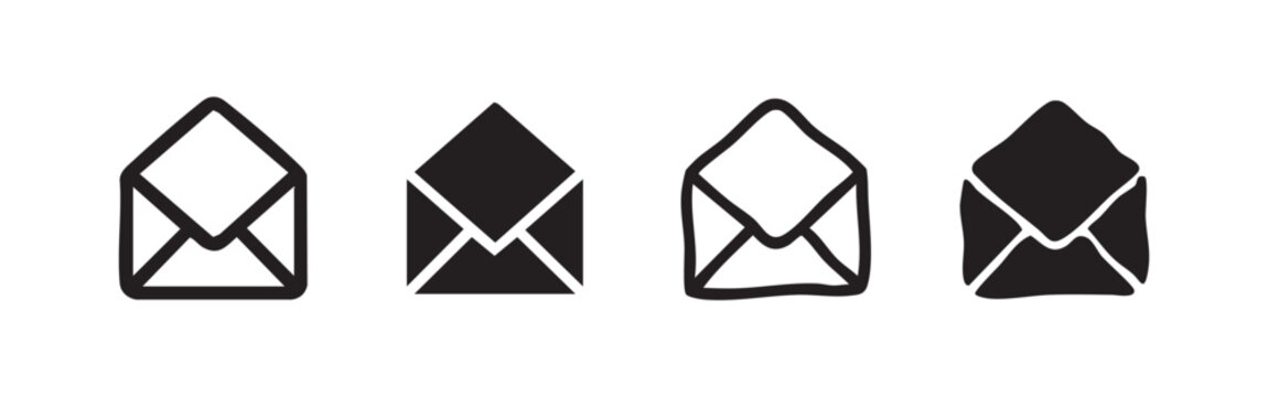 Open Envelope Mail Icon Set Reading Message and Email Notification Symbols in Multiple Graphic Design Styles