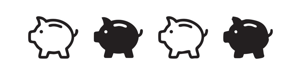 Piggy Bank Icon Set - Money Saving and Finance Symbols in Various Styles