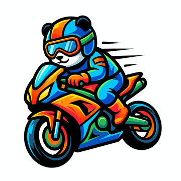 Bear Riding Motorcycle Wearing Goggles Helmet.