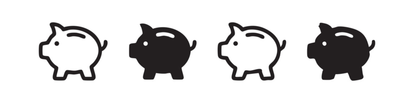 Piggy Bank Icon Set - Money Saving and Finance Symbols in Various Styles