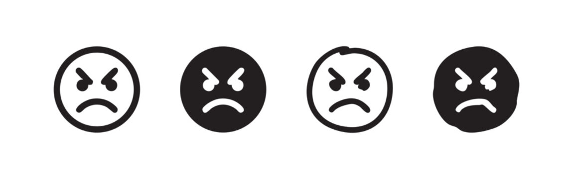 Angry Face Emoji Icons in Multiple Styles for Rage and Displeasure Feedback