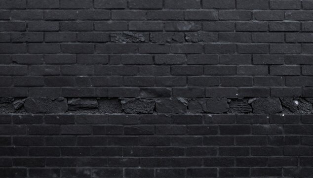 Dark bricks are arranged to form a distressed wall with missing patches of stone