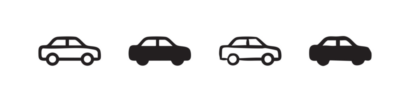 Hand drawn car icons, simple vehicle illustrations, auto transport symbols