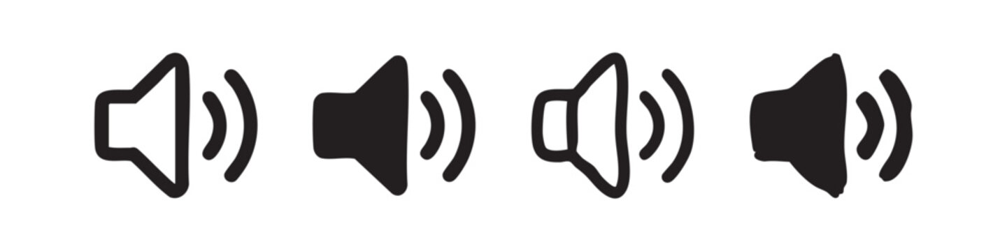 Hand drawn speaker and volume icons, audio sound on symbols