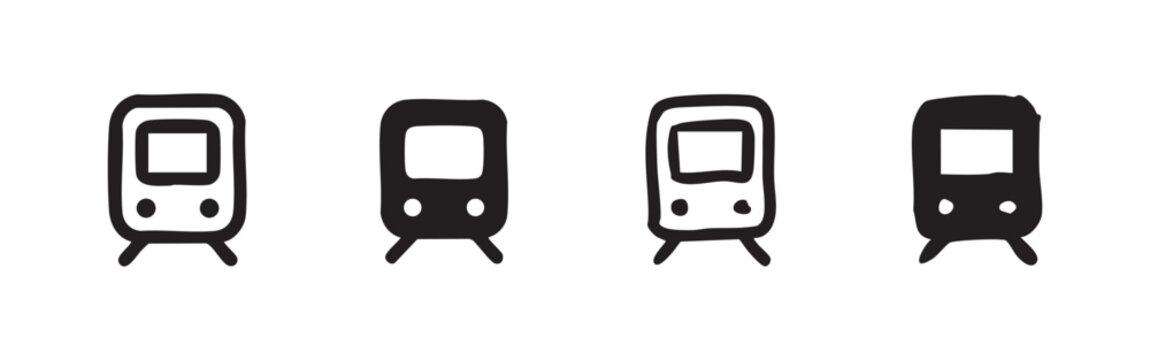 Train and subway icon set, public rail transport symbols in outline and solid styles