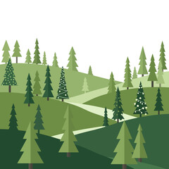 Obraz premium Festive Evergreen Forest Landscape with Winding Path and Decorated Trees