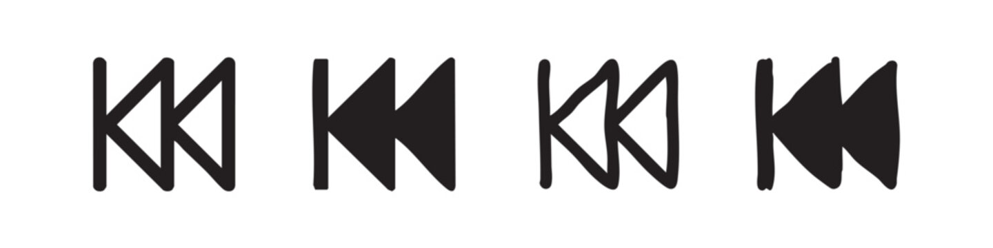 Rewind media control icon set in multiple styles.