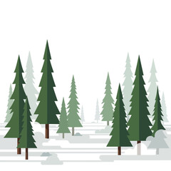 Obraz premium Flat design winter forest landscape with evergreen trees in snow