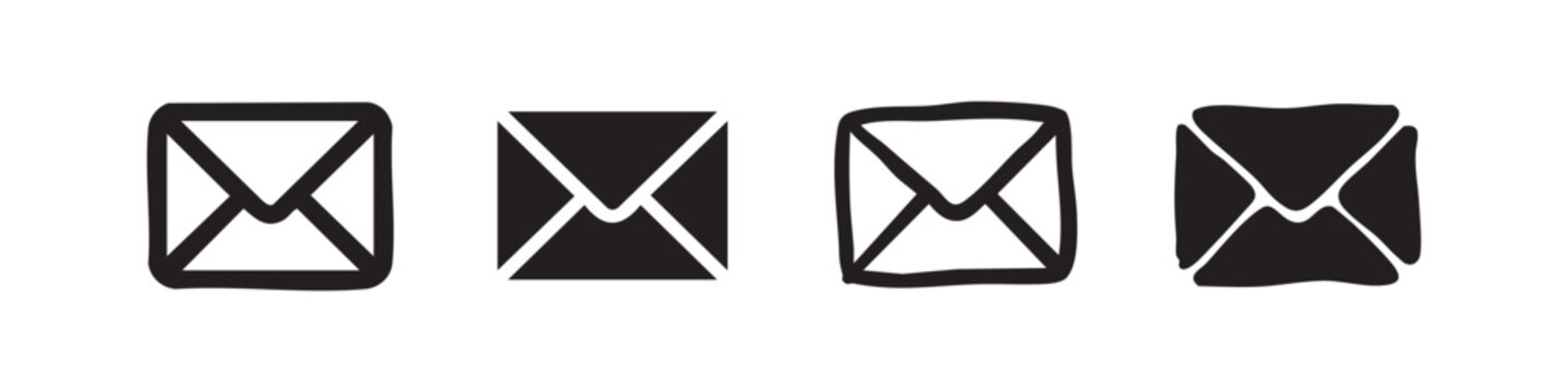 Envelope mail icon set. Collection of simple and hand-drawn message vector signs. Email, communication, and contact symbols.
