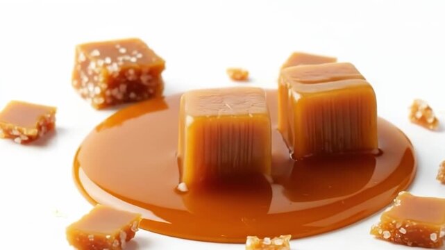 Caramel candies on white background isolated