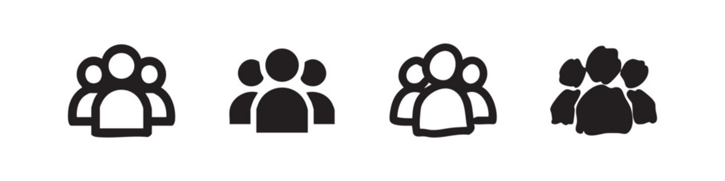 People group icon set. Collection of simple and hand-drawn crowd vector signs. Community, team, social, and user symbols.