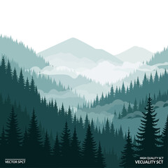 Fototapeta premium Misty Mountain Range and Forest Landscape
