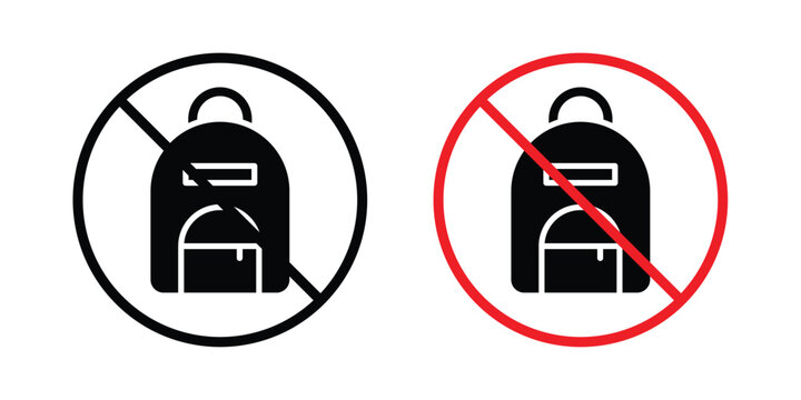 No backpacks allowed sign outlined. Flat fill icons