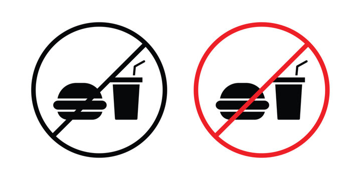 No food allowed sign outlined. Flat fill icons