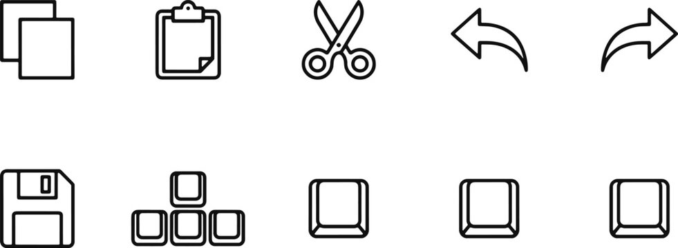 Black line icons for editing and office work