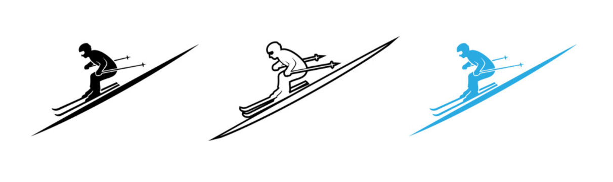 Silhouette of a skier dynamically descending a snow covered mountain slope