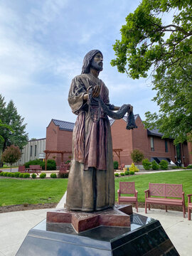 New Ulm, Minnesota: "Fisher of Men" sculpture of  Jesus on Martin Luther College campus. MLC is a private liberal arts college operated by Wisconsin Evangelical Lutheran Synod.
