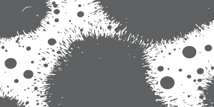 A grunge black ink splat illustration featuring a vector paint splash and textured liquid spray droplets on a clean black and white background