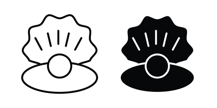 Pearl in the open shell icon outlined. Flat fill icons