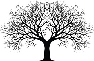 Fototapeta premium Symmetrical leafless tree silhouette with fractal branches, spiritual growth artwork decorative botanical design isolated vector illustration element, flat vector illustration