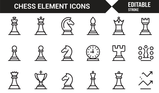 Editable stroke chess vector icons for gaming and strategy themes