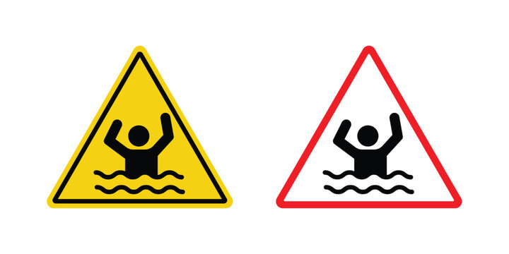 Risk of drowning warning sign outlined. Flat fill icons