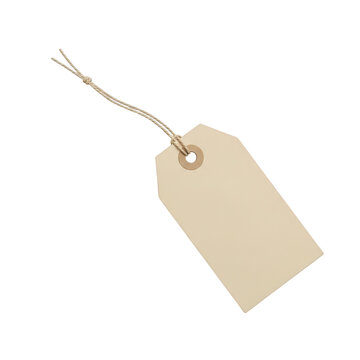 Simple beige paper tag attached to a string for labeling or decoration isolated png