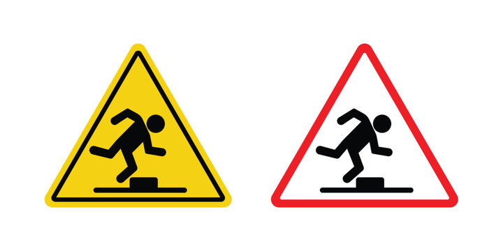 Tripping hazard warning sign outlined. Flat fill icons