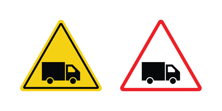 Truck warning sign outlined. Flat fill icons