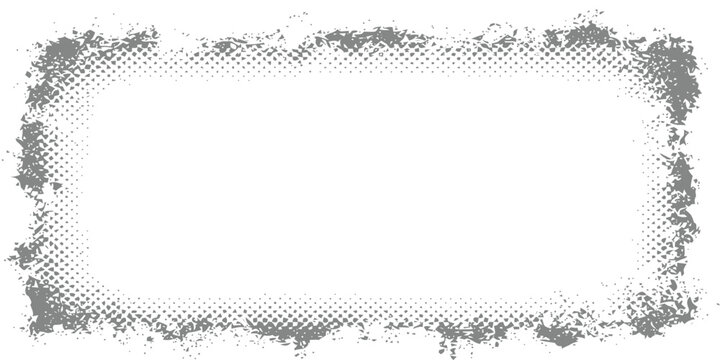 Rectangular frame with unique halftone dot texture and distressed grunge edges for retro and vintage style graphic design projects isolated on a white background