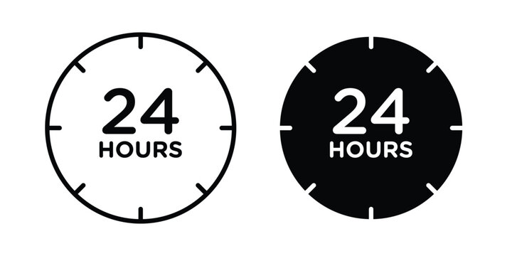 Twenty four hours icon outlined. Flat fill icons
