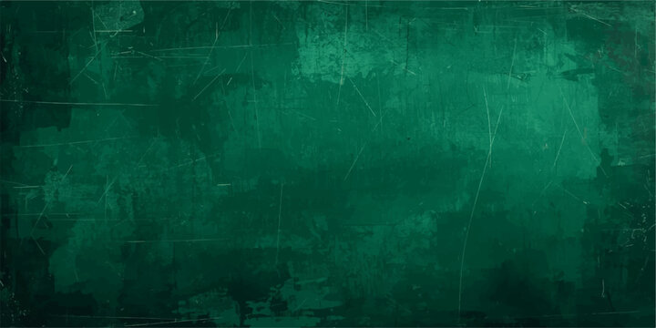 A dark aged green grunge background features a textured vintage paper pattern with dirty rough paint effects and antique black metal rust details on an old grungy wall surface backdrop.