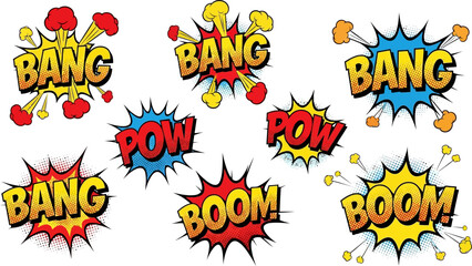comic book explosion sound effects isolated on transparent background © Pixel Verses