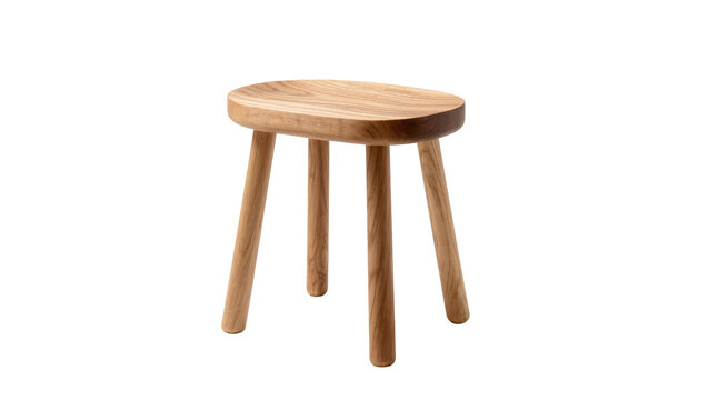 Light wooden three-legged stool with rounded seat