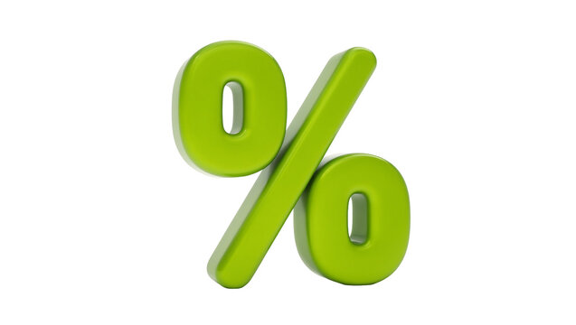 Bright green three dimensional percentage symbol sign