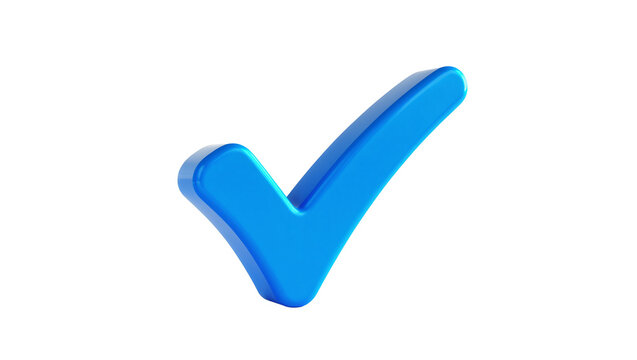 Glossy blue checkmark symbol with three dimensional form