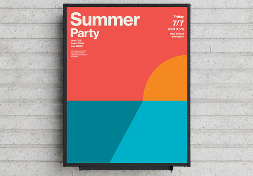 Minimalist Colorful Summer Party Poster Template with Ocean Sunset