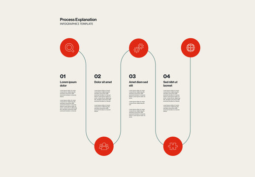Process Explanation and Project Steps Horizontal Presentation Infographic Template with Icons