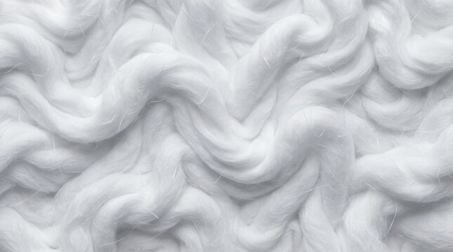 Abstract texture of fluffy white cotton fibers intertwined in soft waves