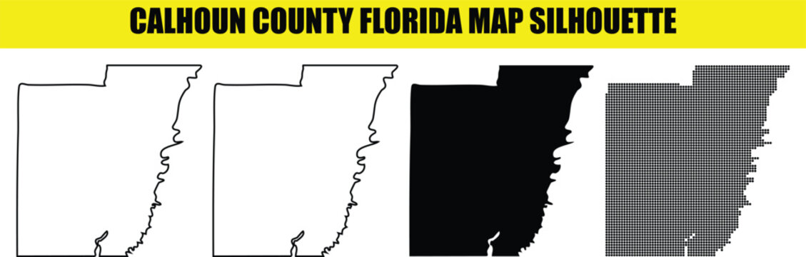 Calhoun county Florida map silhouette bundle with detailed outline and modern halftone dot patterns for professional use.