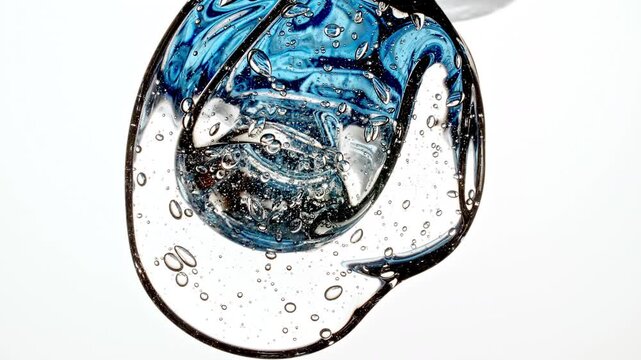 Transparent Gel Fluid, Serum, Oi Cosmetic With Molecule Bubbles. Macro Shot of Natural Organic Cosmetics, Medicine. Skin or Body Care Products. Advertising Background . High quality 4k footage
