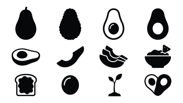 Flat icons set of food and plant items in black style