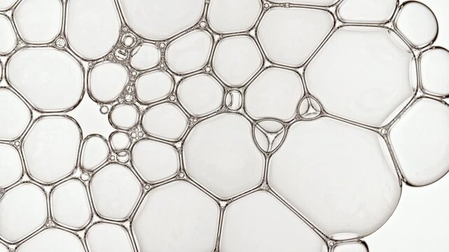 Bubble cluster transparent, cells under a microscope on white background. Gel texture with bubbles, skin care product. Macro Shot of Natural Organic Cosmetics, Medicine. High quality 4k footage