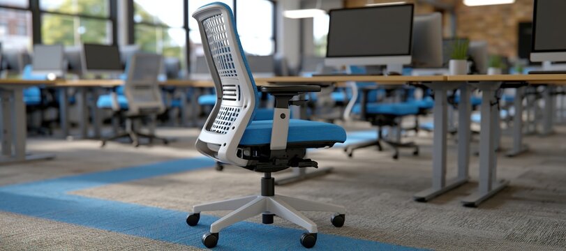 Modern computer lab with adjustable desks and ergonomic chairs