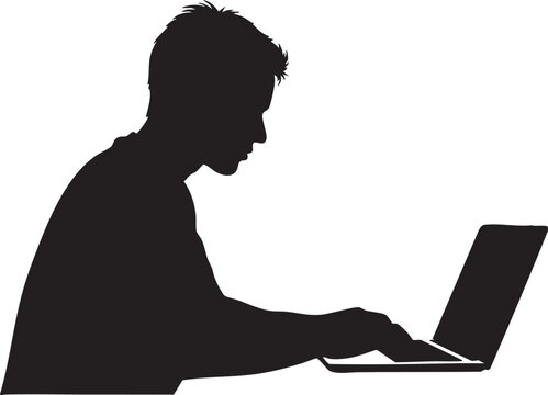 Silhouette of a man working on a laptop computer